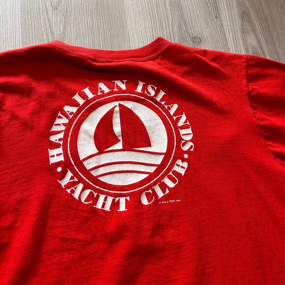 Vintage 90's Poly Tees Hawaiian Islands Yacht Club Red White Tee Shirt Sz Medium - Picture 2 of 7